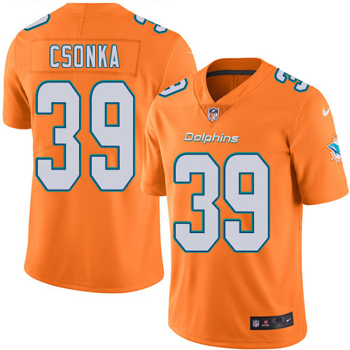 Men's Elite Larry Csonka Nike Jersey Orange - #39 Rush NFL Miami Dolphins